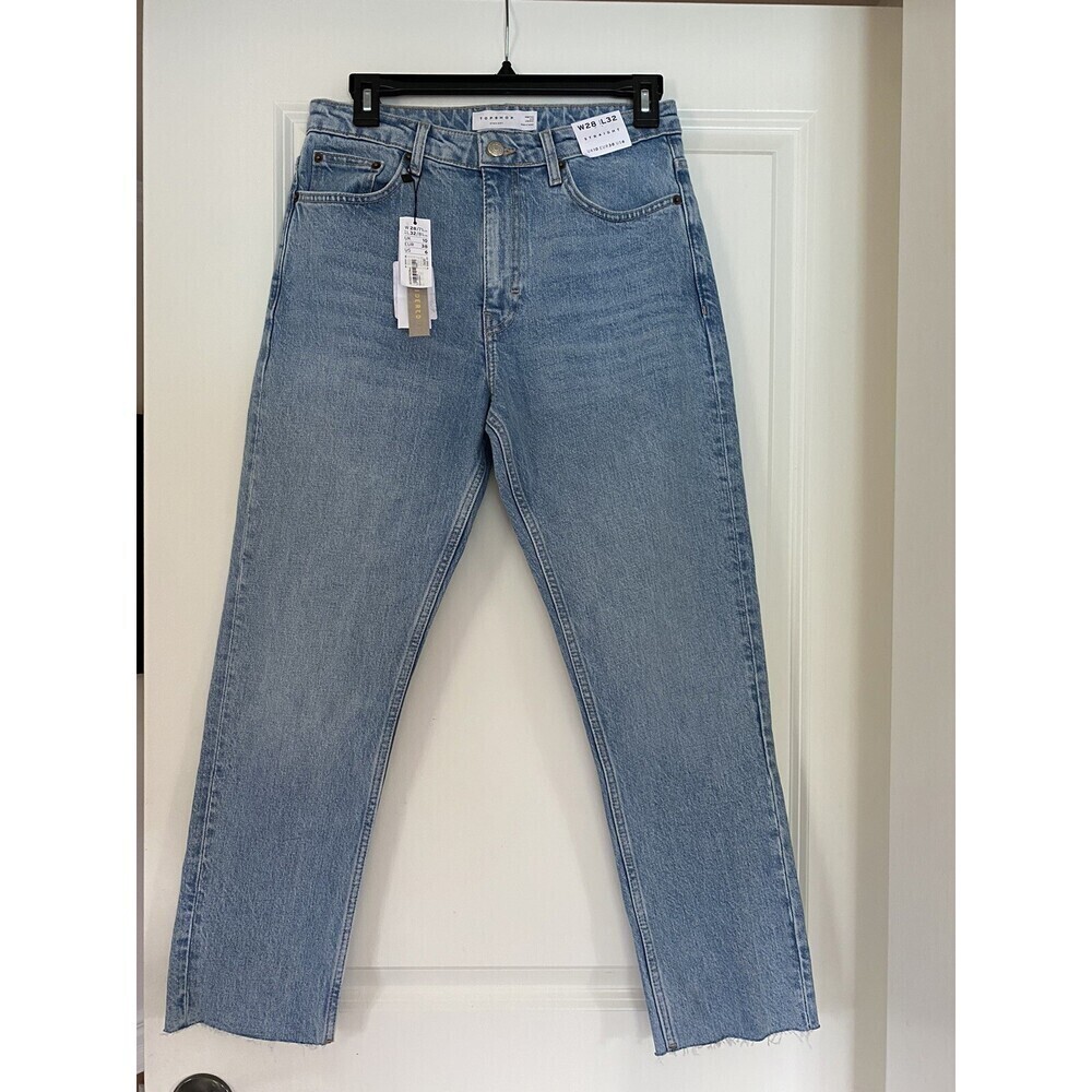Topshop Women's Raw Hem Crop Straight Leg Jeans Size 26 L28 in blue